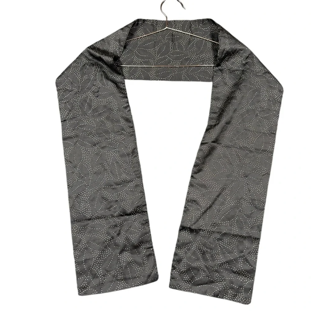 Laila Rowe Scarf Women OS Black Silver Studded Floral Leaf Evening Wrap Chic